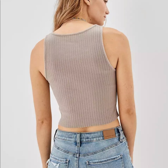 American Eagle Tan Cotton Tank Top With Slit. - Picture 2 of 6